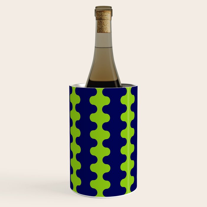 Wavy Stripes Lime Green and Navy Blue Ogee A-Go-Go Bold Retro Contemporary Pattern Wine Chiller Gallery Image 2