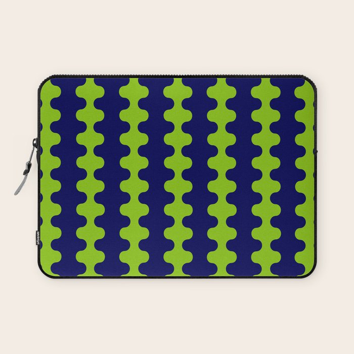 Wavy Stripes Lime Green and Navy Blue Ogee A-Go-Go Bold Retro Contemporary Pattern Laptop Sleeve Gallery Image 1