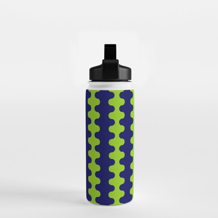 Wavy Stripes Lime Green and Navy Blue Ogee A-Go-Go Bold Retro Contemporary Pattern Water Bottle Gallery Image 2