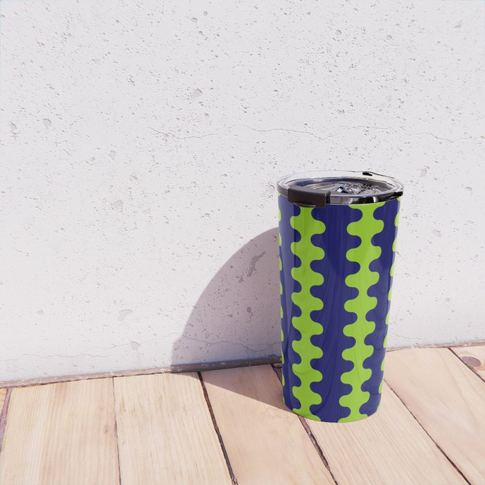 Wavy Stripes Lime Green and Navy Blue Ogee A-Go-Go Bold Retro Contemporary Pattern Travel Mug Gallery Image 4