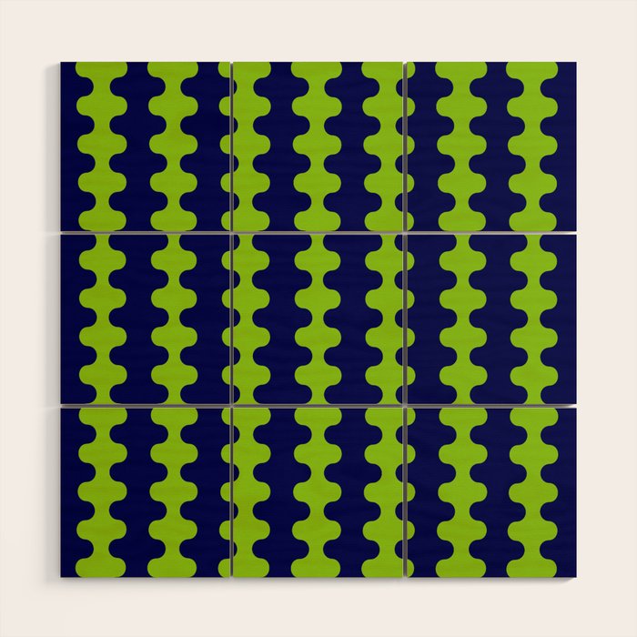 Wavy Stripes Lime Green and Navy Blue Ogee A-Go-Go Bold Retro Contemporary Pattern Wood Wall Art Gallery Image 1