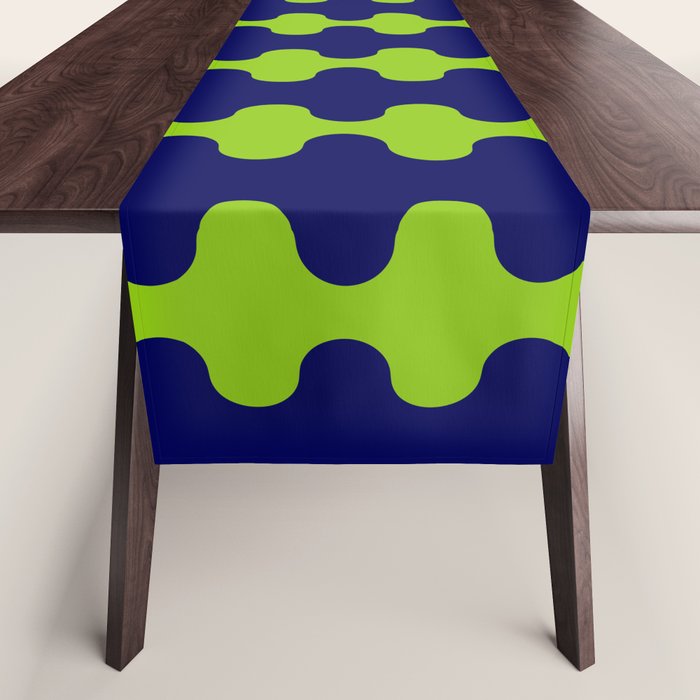 Wavy Stripes Lime Green and Navy Blue Ogee A-Go-Go Bold Retro Contemporary Pattern Table Runner Gallery Image 1