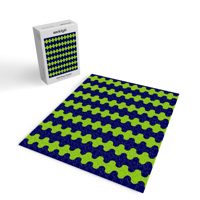 Wavy Stripes Lime Green and Navy Blue Ogee A-Go-Go Bold Retro Contemporary Pattern Jigsaw Puzzle Gallery Image 2