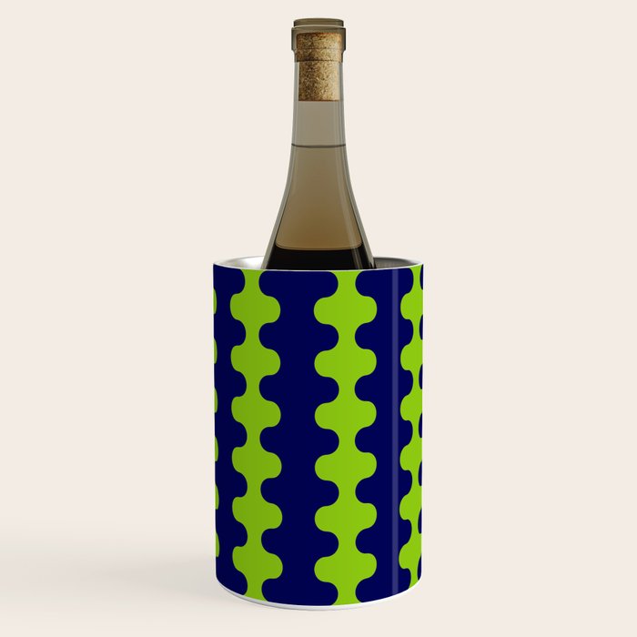 Wavy Stripes Lime Green and Navy Blue Ogee A-Go-Go Bold Retro Contemporary Pattern Wine Chiller Gallery Image 3