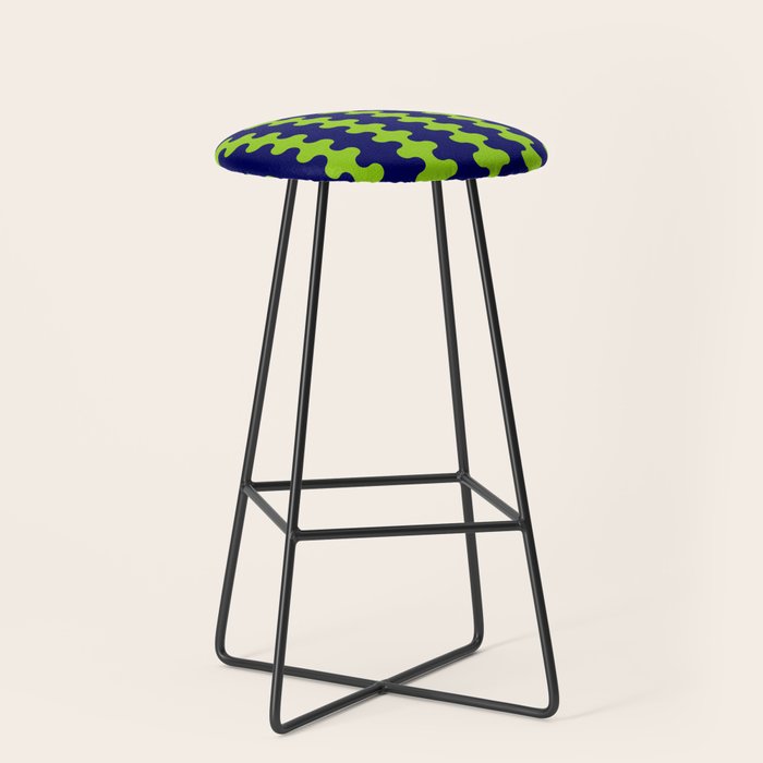Wavy Stripes Lime Green and Navy Blue Ogee A-Go-Go Bold Retro Contemporary Pattern Stool Gallery Image 1