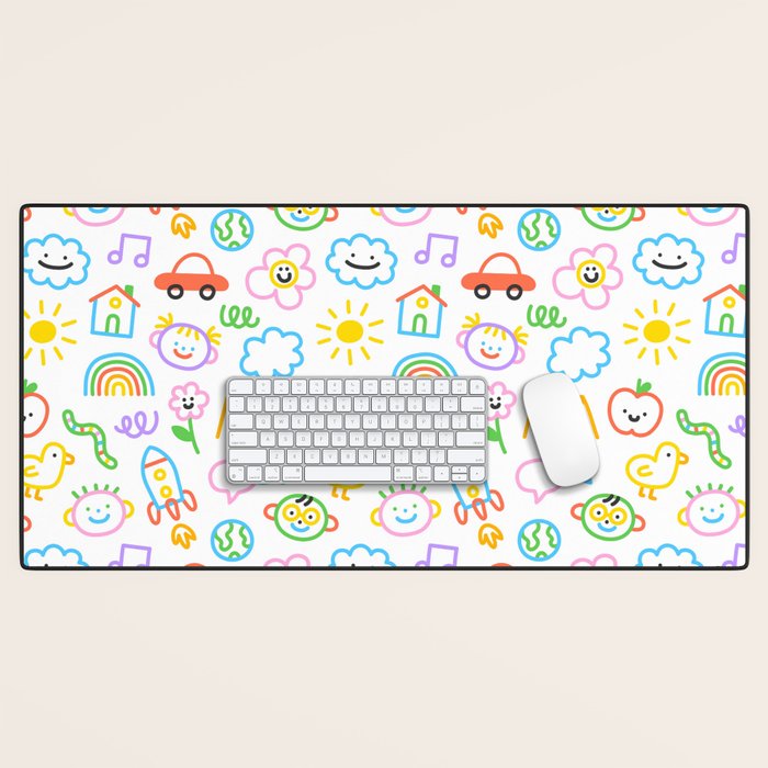 Colorful funny kid doodle art pattern Desk Mat Gallery Image 1