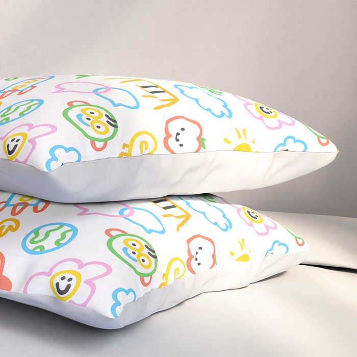 Colorful funny kid doodle art pattern Pillow Sham Gallery Image 3
