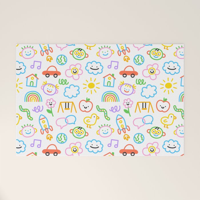 Colorful funny kid doodle art pattern Welcome Mat Gallery Image 1