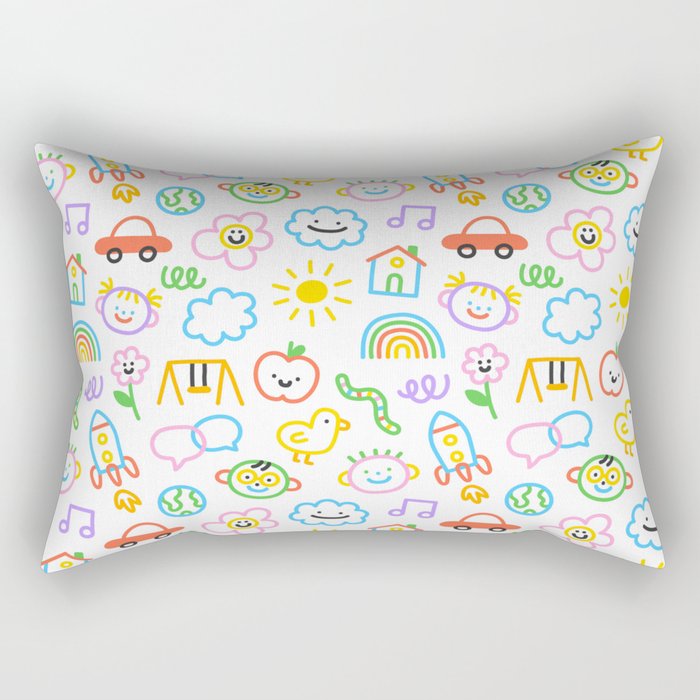 Colorful funny kid doodle art pattern Rectangular Pillow Gallery Image 2