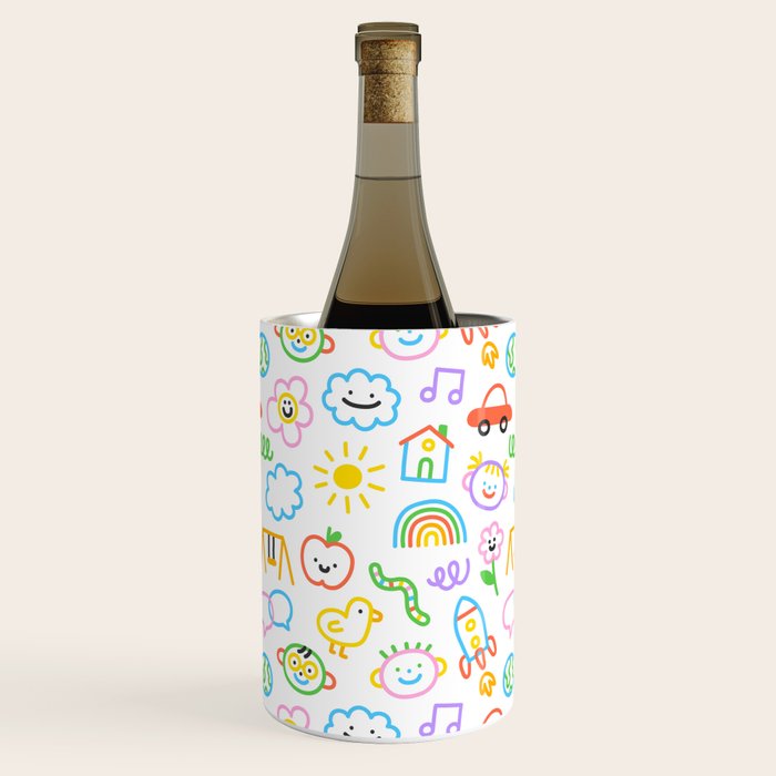 Colorful funny kid doodle art pattern Wine Chiller Gallery Image 1