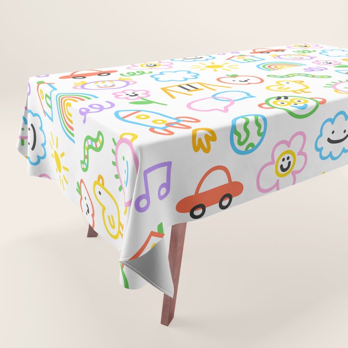 Colorful funny kid doodle art pattern Tablecloth Gallery Image 1