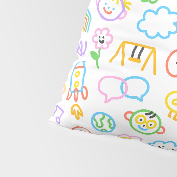 Colorful funny kid doodle art pattern Pillow Sham Gallery Image 4