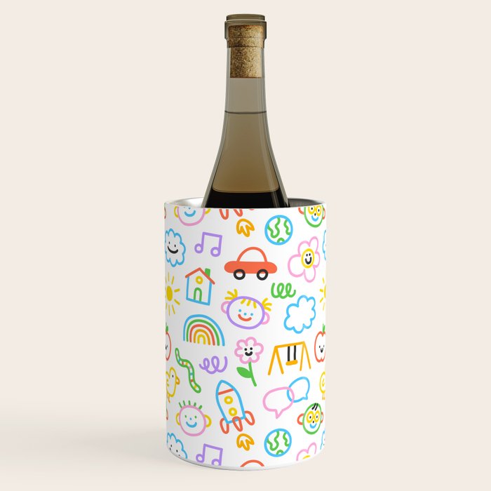 Colorful funny kid doodle art pattern Wine Chiller Gallery Image 2
