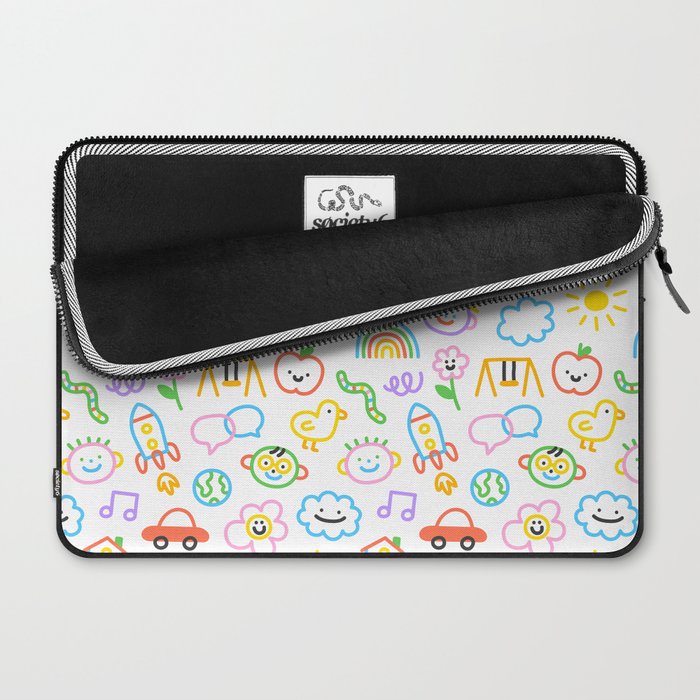 Colorful funny kid doodle art pattern Laptop Sleeve Gallery Image 2
