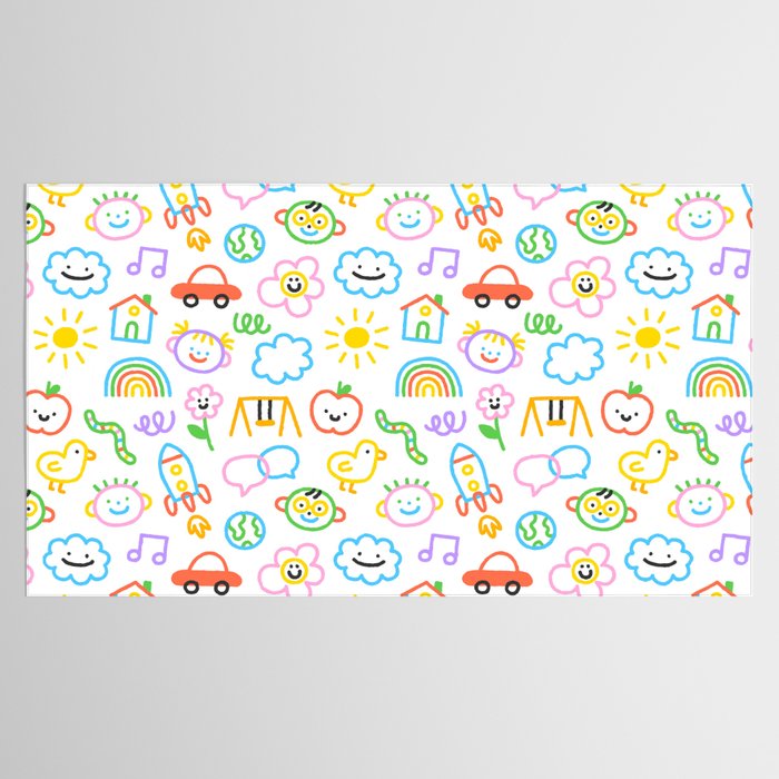 Colorful funny kid doodle art pattern Tablecloth Gallery Image 2