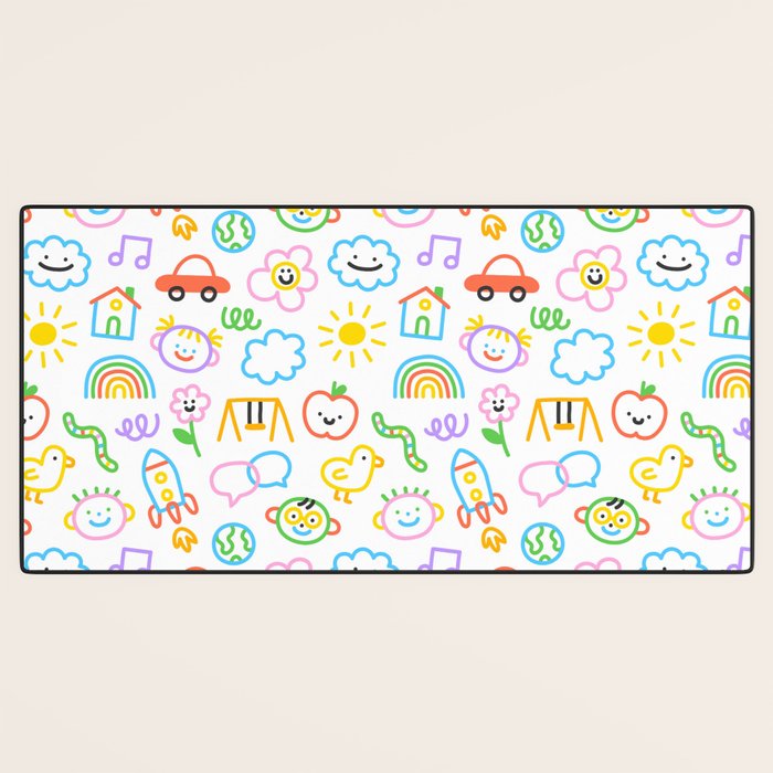 Colorful funny kid doodle art pattern Desk Mat Gallery Image 3