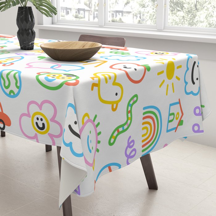 Colorful funny kid doodle art pattern Tablecloth Gallery Image 3