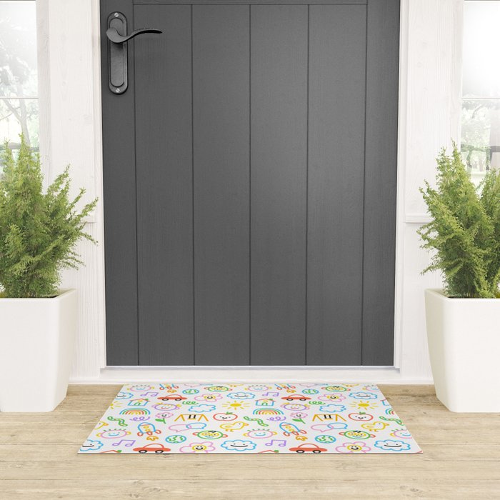 Colorful funny kid doodle art pattern Welcome Mat Gallery Image 3