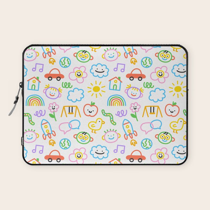 Colorful funny kid doodle art pattern Laptop Sleeve Gallery Image 1