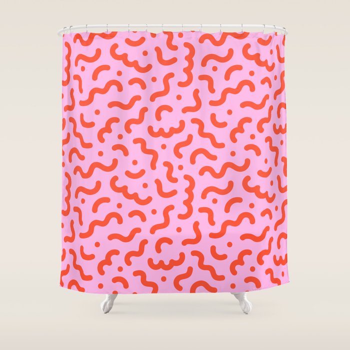 Pink line doodle squiggle pattern Shower Curtain Gallery Image 1