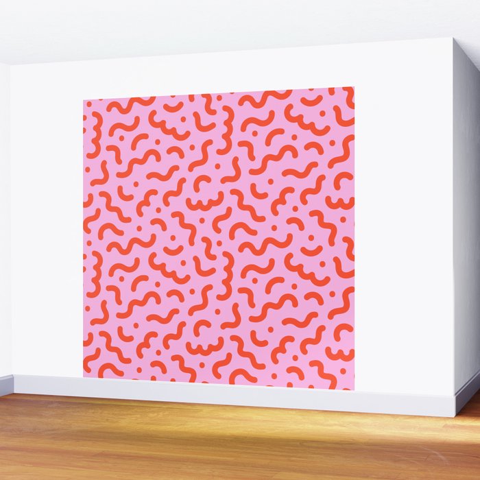 Pink line doodle squiggle pattern Wall Mural Gallery Image 2