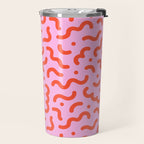 Pink line doodle squiggle pattern Travel Mug Gallery Image 2