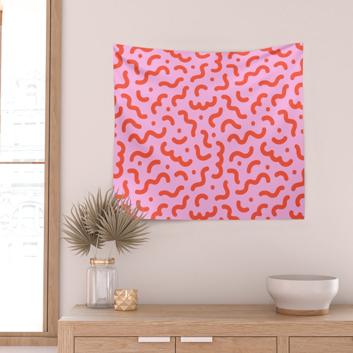 Pink line doodle squiggle pattern Wall Tapestry Gallery Image 2