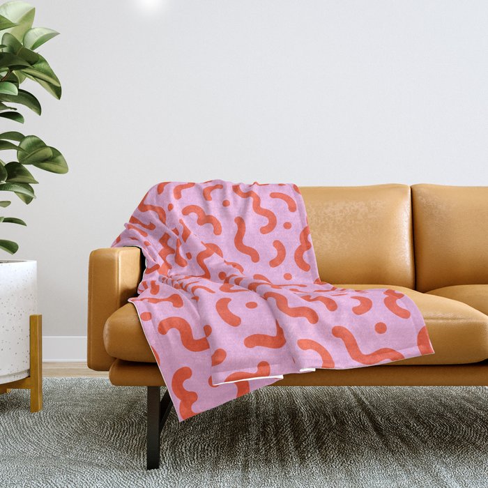 Pink line doodle squiggle pattern Throw Blanket Gallery Image 1