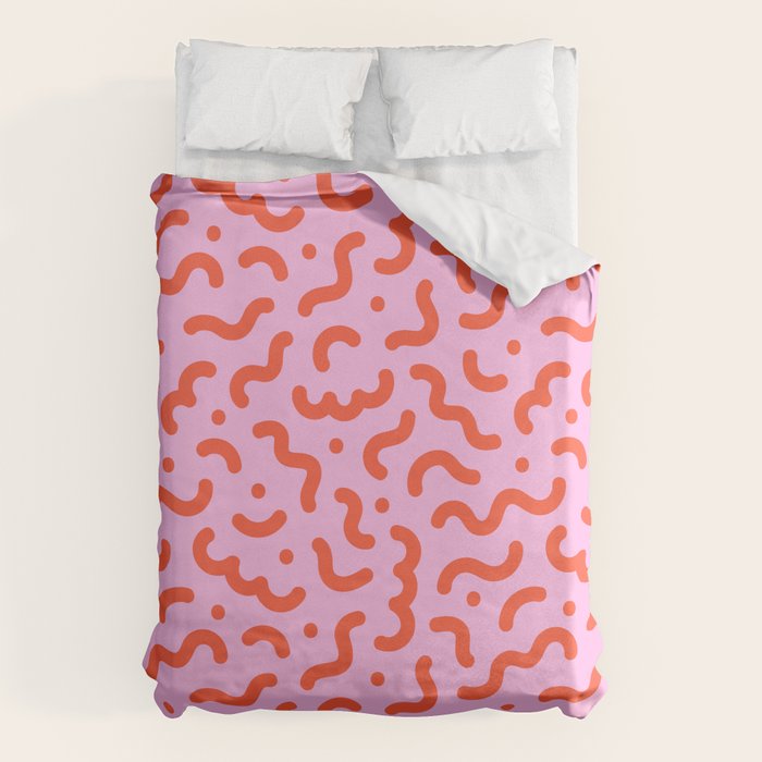 Pink line doodle squiggle pattern Duvet Cover Gallery Image 1