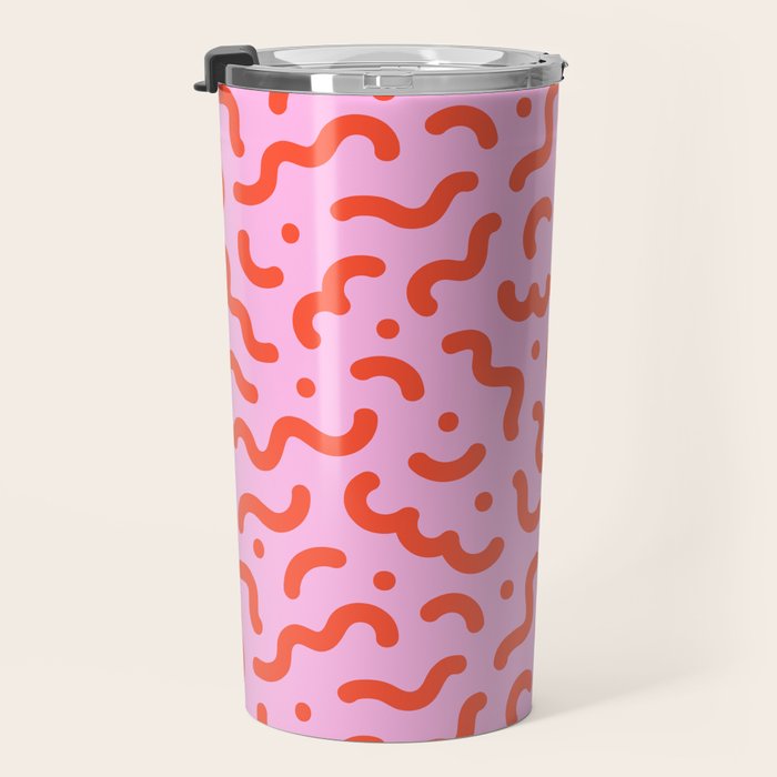 Pink line doodle squiggle pattern Travel Mug Gallery Image 3