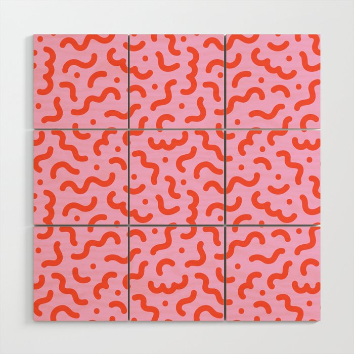 Pink line doodle squiggle pattern Wood Wall Art Gallery Image 1