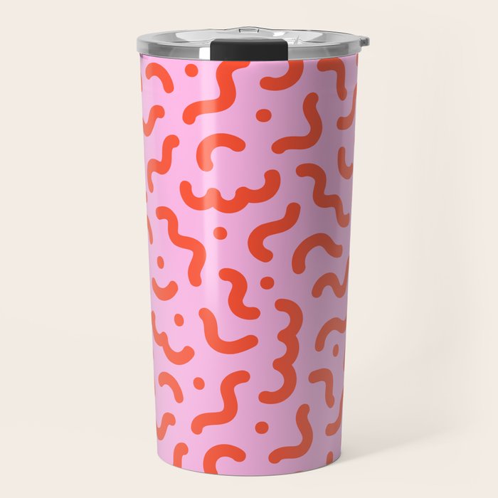 Pink line doodle squiggle pattern Travel Mug Gallery Image 1