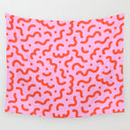 Pink line doodle squiggle pattern Wall Tapestry Gallery Image 4