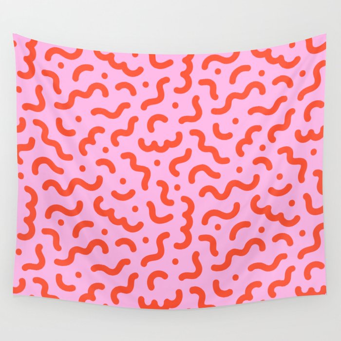 Pink line doodle squiggle pattern Wall Tapestry Gallery Image 4