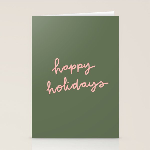 Happy Holidays Green & Pink Stationery Card Gallery Image 2
