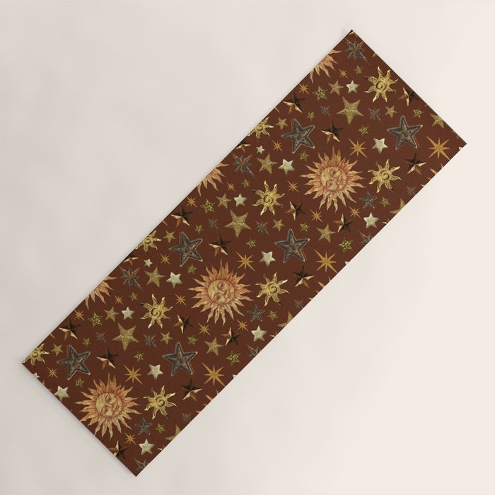 Vintage Star Collage Print in Rust Yoga Mat Gallery Image 1