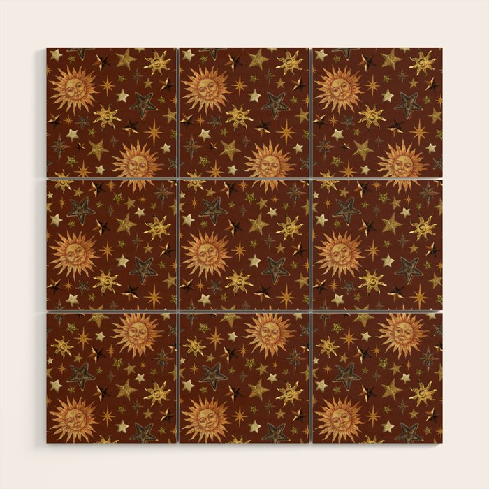 Vintage Star Collage Print in Rust Wood Wall Art Gallery Image 1