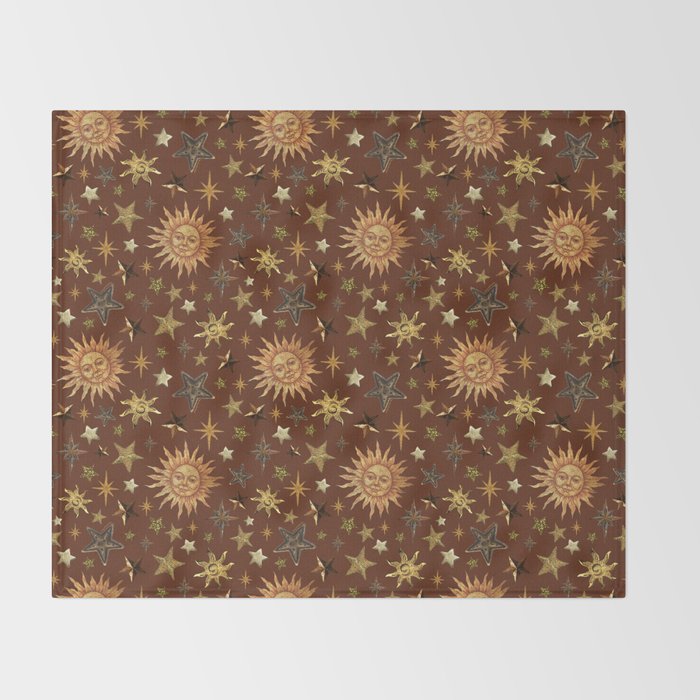 Vintage Star Collage Print in Rust Throw Blanket Gallery Image 2