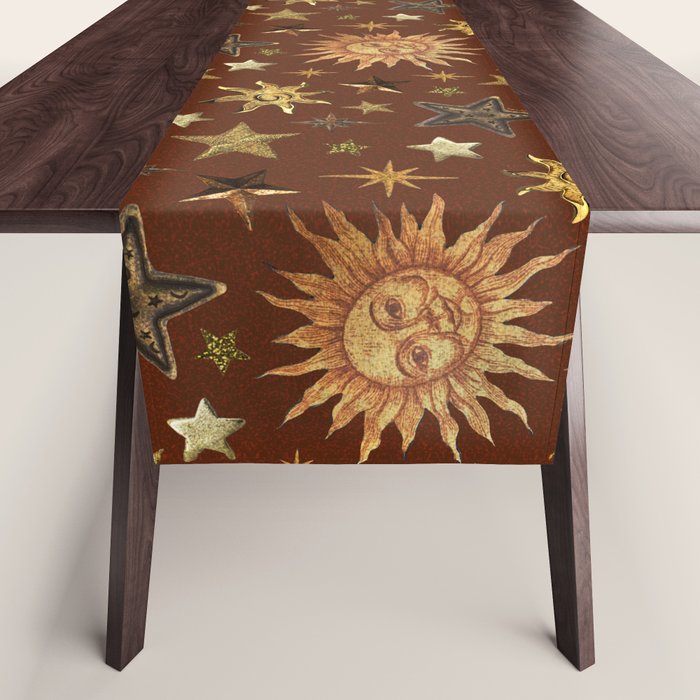 Vintage Star Collage Print in Rust Table Runner Gallery Image 1