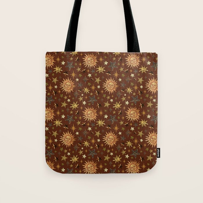 Vintage Star Collage Print in Rust Tote Bag Gallery Image 1