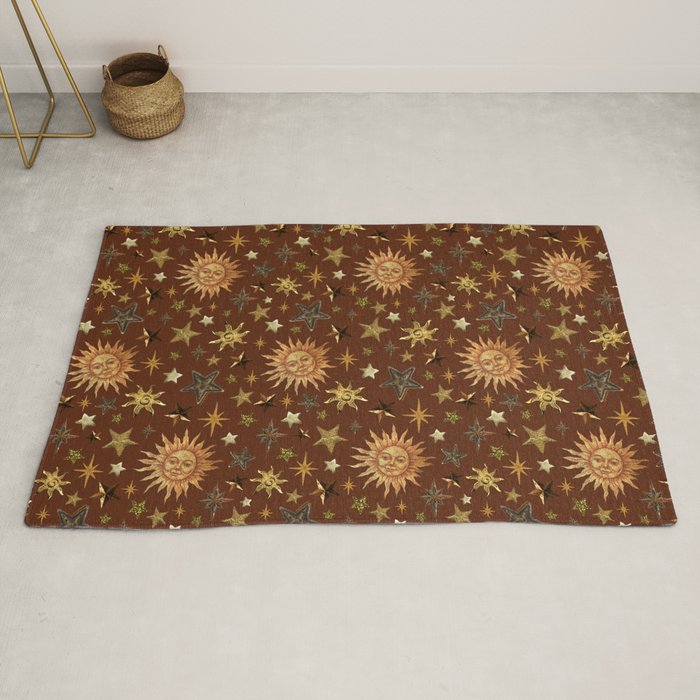 Vintage Star Collage Print in Rust Rug Gallery Image 2