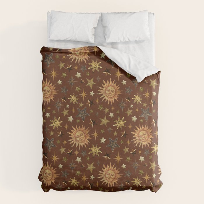 Vintage Star Collage Print in Rust Duvet Cover Gallery Image 6