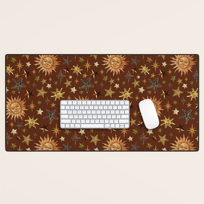Vintage Star Collage Print in Rust Desk Mat Gallery Image 1