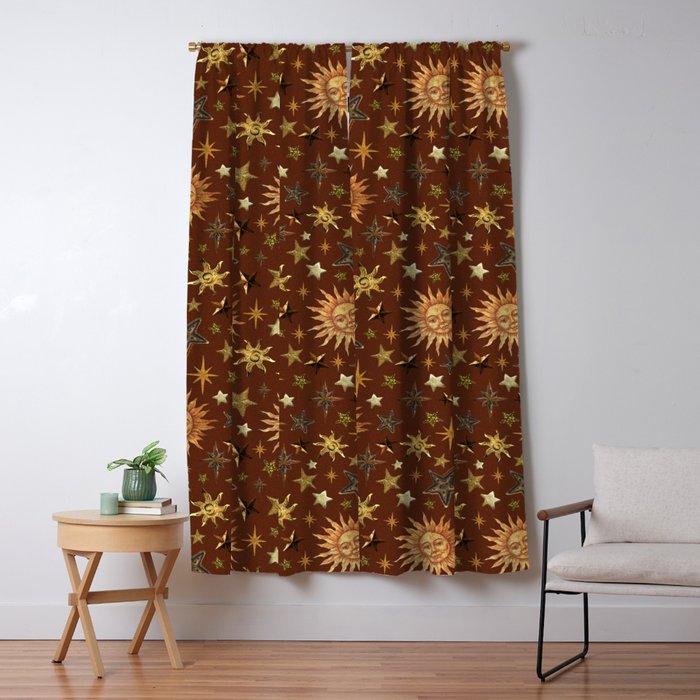 Vintage Star Collage Print in Rust Window Curtain Gallery Image 5