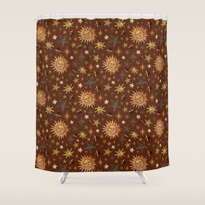 Vintage Star Collage Print in Rust Shower Curtain Gallery Image 1
