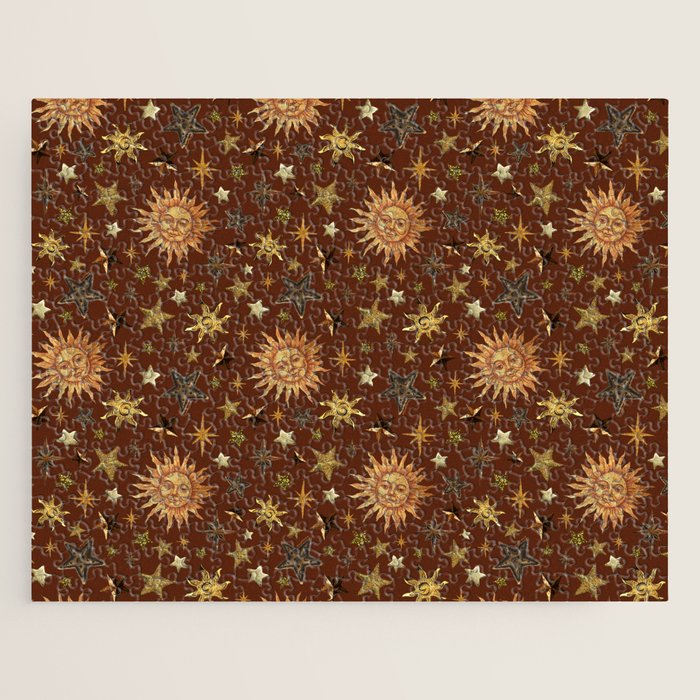 Vintage Star Collage Print in Rust Jigsaw Puzzle Gallery Image 1