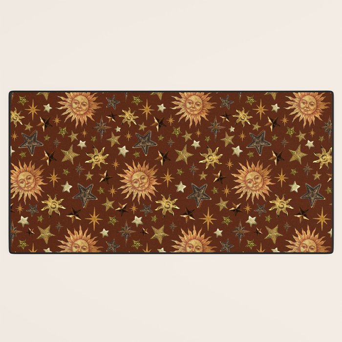 Vintage Star Collage Print in Rust Desk Mat Gallery Image 3
