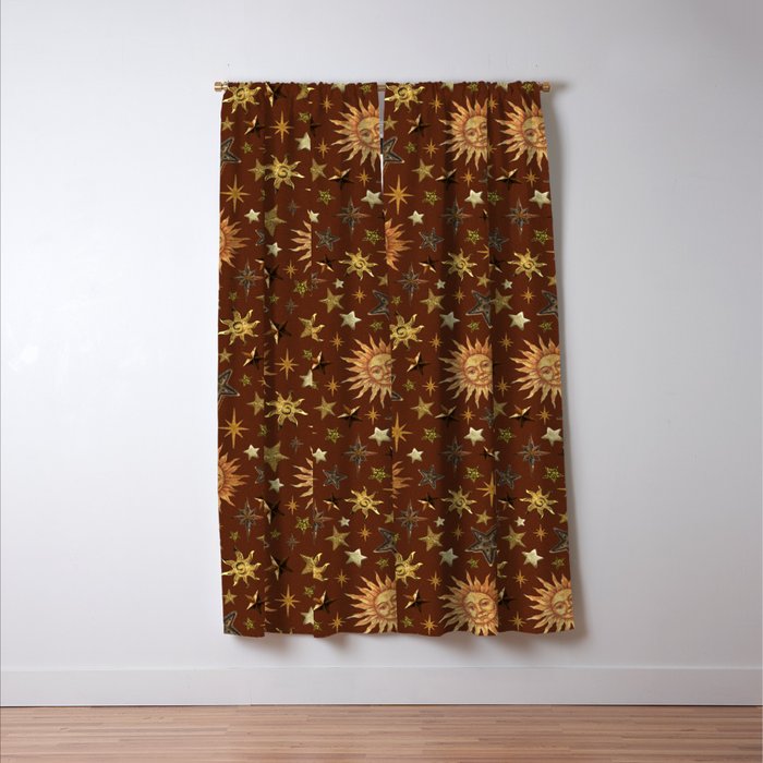 Vintage Star Collage Print in Rust Window Curtain Gallery Image 3