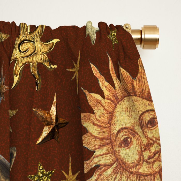 Vintage Star Collage Print in Rust Window Curtain Gallery Image 2