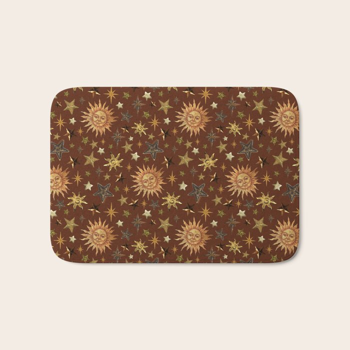 Vintage Star Collage Print in Rust Bath Mat Gallery Image 1